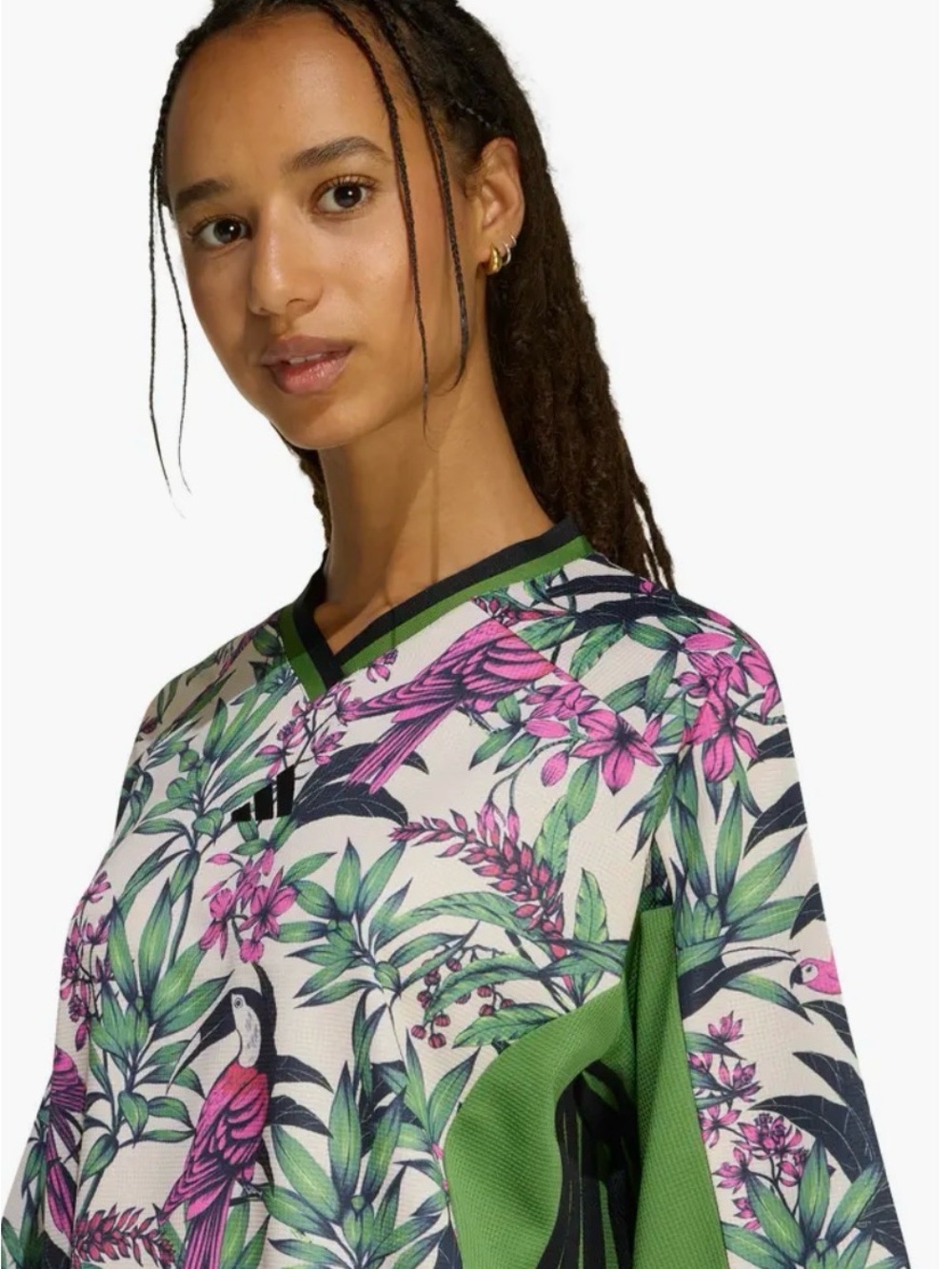 NWT Adidas x Farm Rio‎ Collab Tropical Floral Bird Print Jersey - Green & Pink - Picture 4 of 11